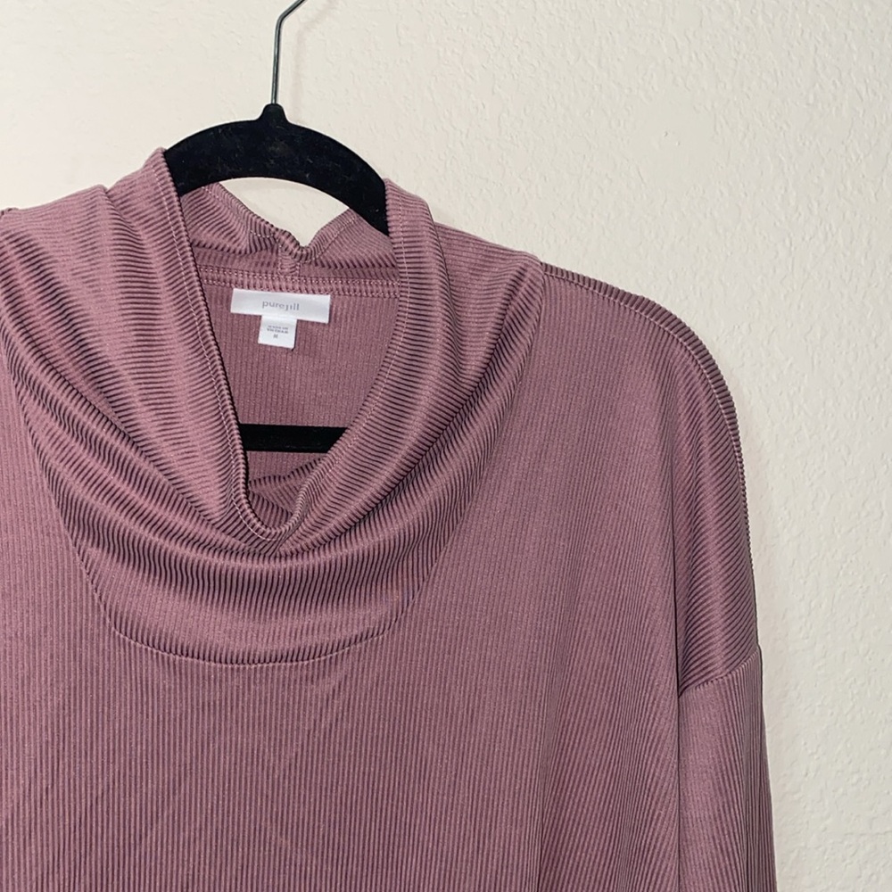 🪿Pure Jill Mauve Ribbed Knit Cowl Neck Oversized Long Tunic Lagen-look Top! - Picture 4 of 10
